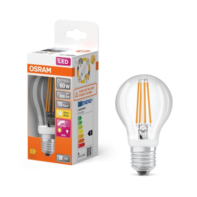 OSRAM E27 LED Lampe STAR MOTION SENSOR FILAMENT klar 7,3W wie 60W warmweißes Licht für die Wohnung - besond. Stromsparend durch Sensor